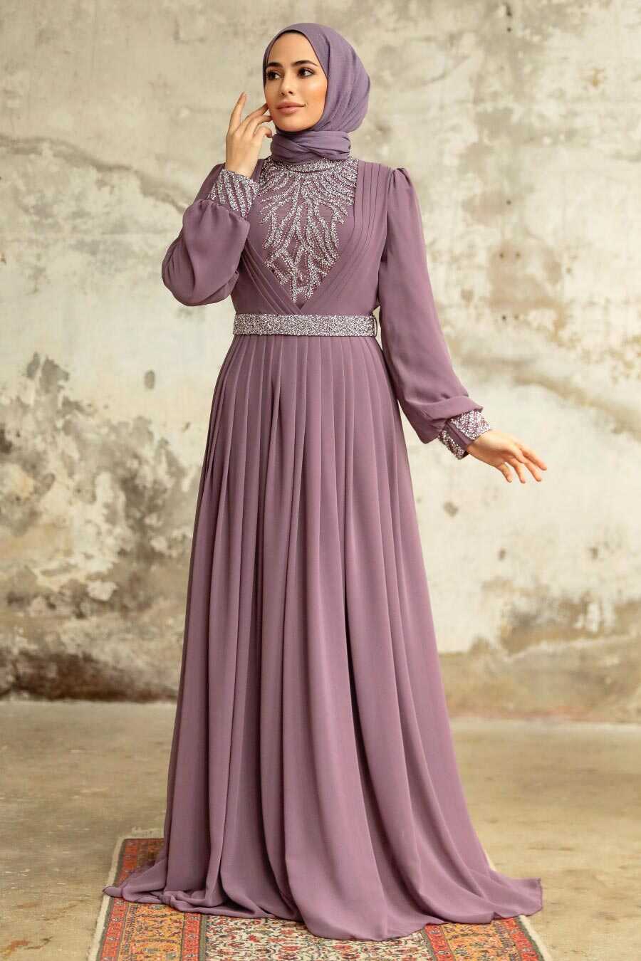 Neva Style - Elegant Lila Muslim Long Sleeve Dress 3773LILA