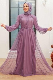 Neva Style - Plus Size Lila Islamic Clothing Engagement Dress 9170LILA - Thumbnail