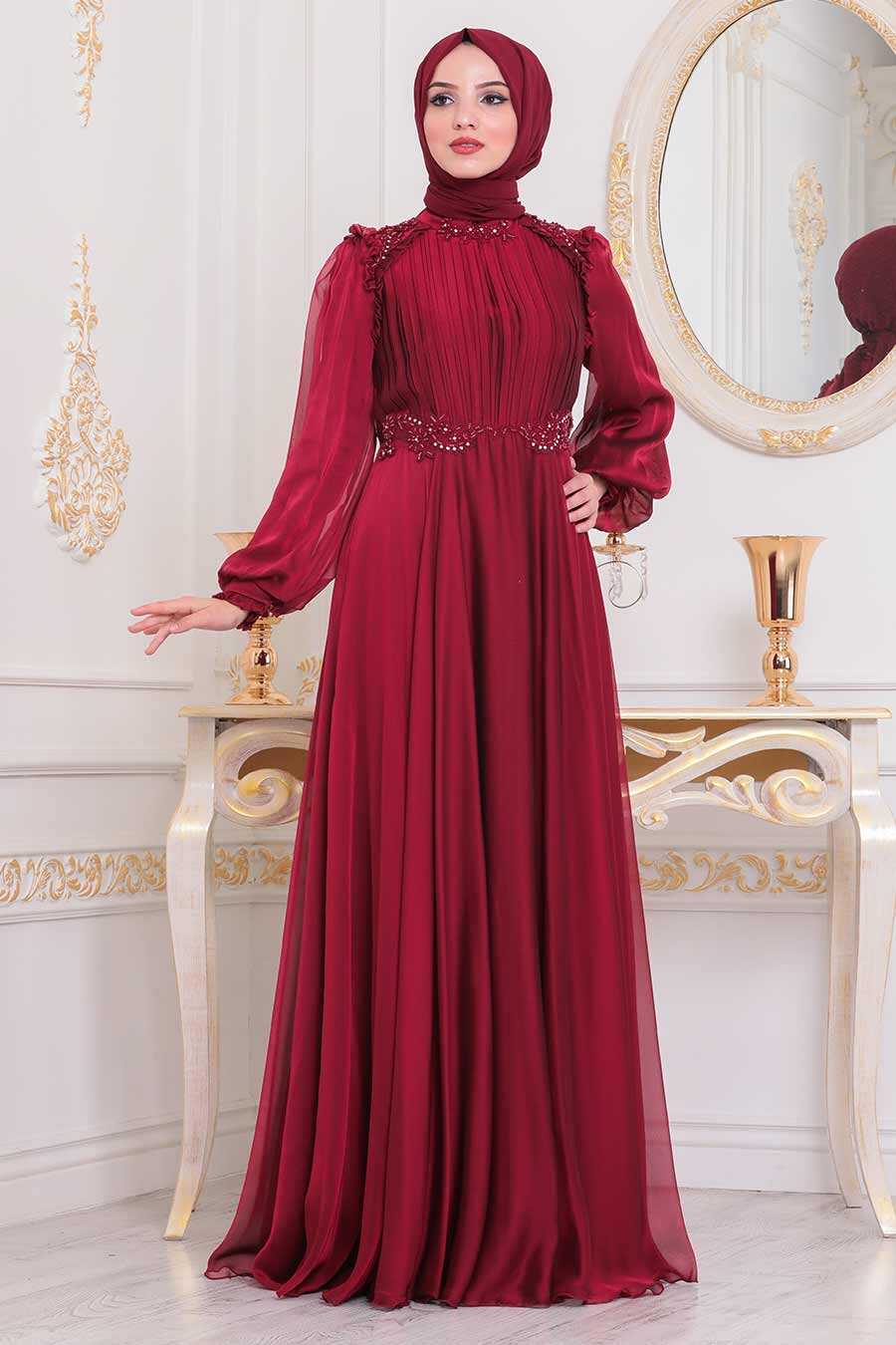 Mahogany Hijab Evening Dress 21640BR - Neva-style.com