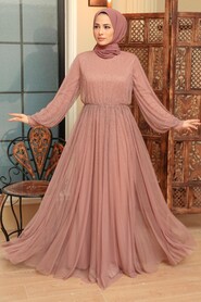 Mink Hijab Evening Dress 20951V - Thumbnail