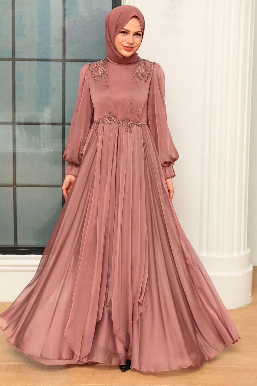 Mink Hijab Evening Dress 21910V