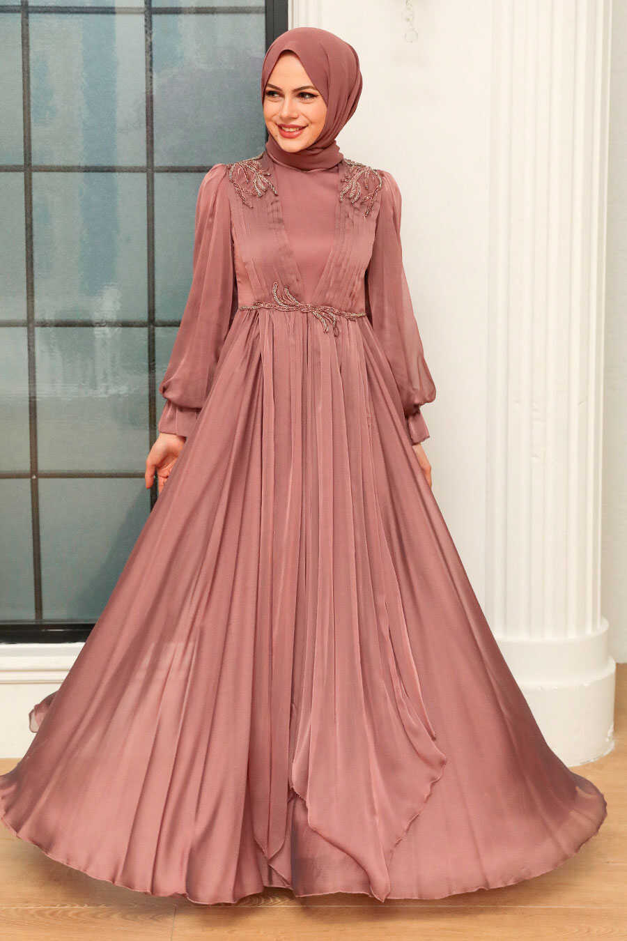 Mink Hijab Evening Dress 21910V
