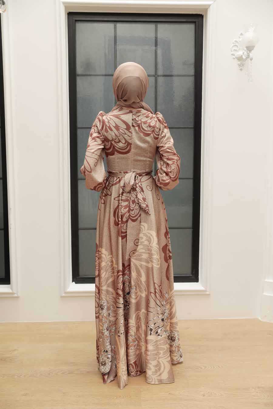 Mink Hijab Evening Dress 3432V