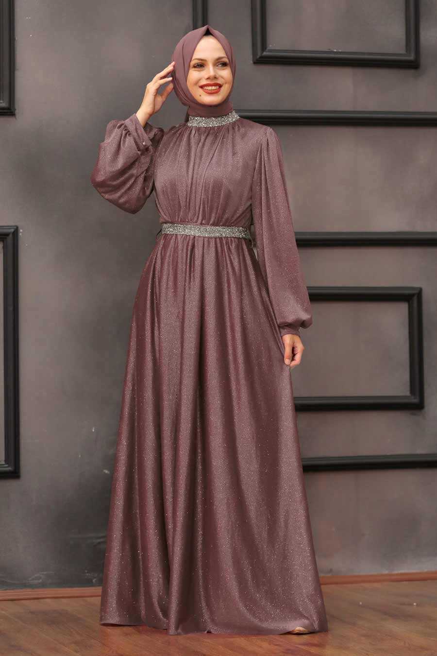 Mink Hijab Evening Dress 5501V