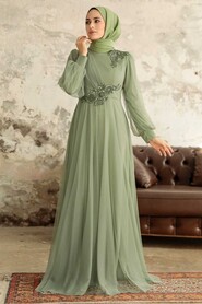 Mint Hijab Evening Dress 22061MINT - Thumbnail