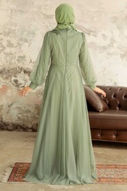 Mint Hijab Evening Dress 22061MINT - Thumbnail