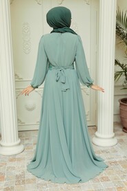 Mint Hijab Evening Dress 22071MINT - Thumbnail