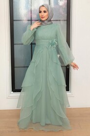 Mint Hijab Evening Dress 22480MINT - Thumbnail