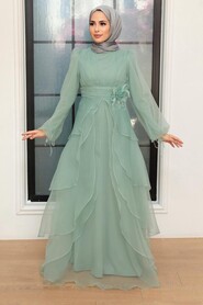 Mint Hijab Evening Dress 22480MINT - Thumbnail