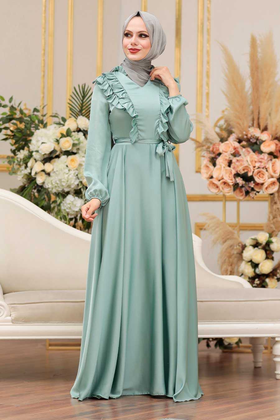 Mint Hijab Evening Dress 3117MINT 
