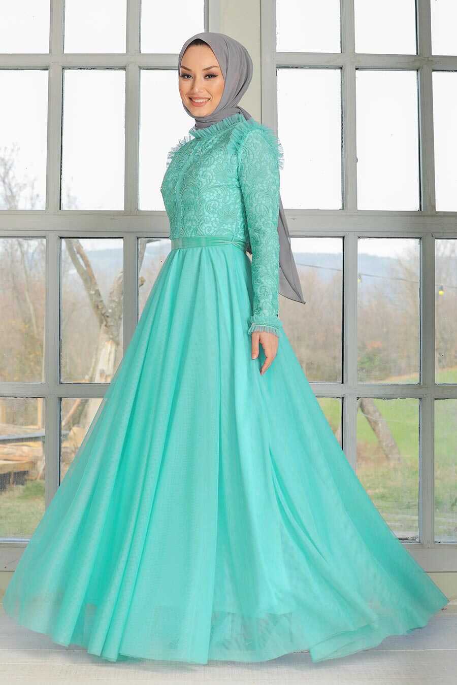 Mint Hijab Evening Dress 32670MINT - Neva-style.com