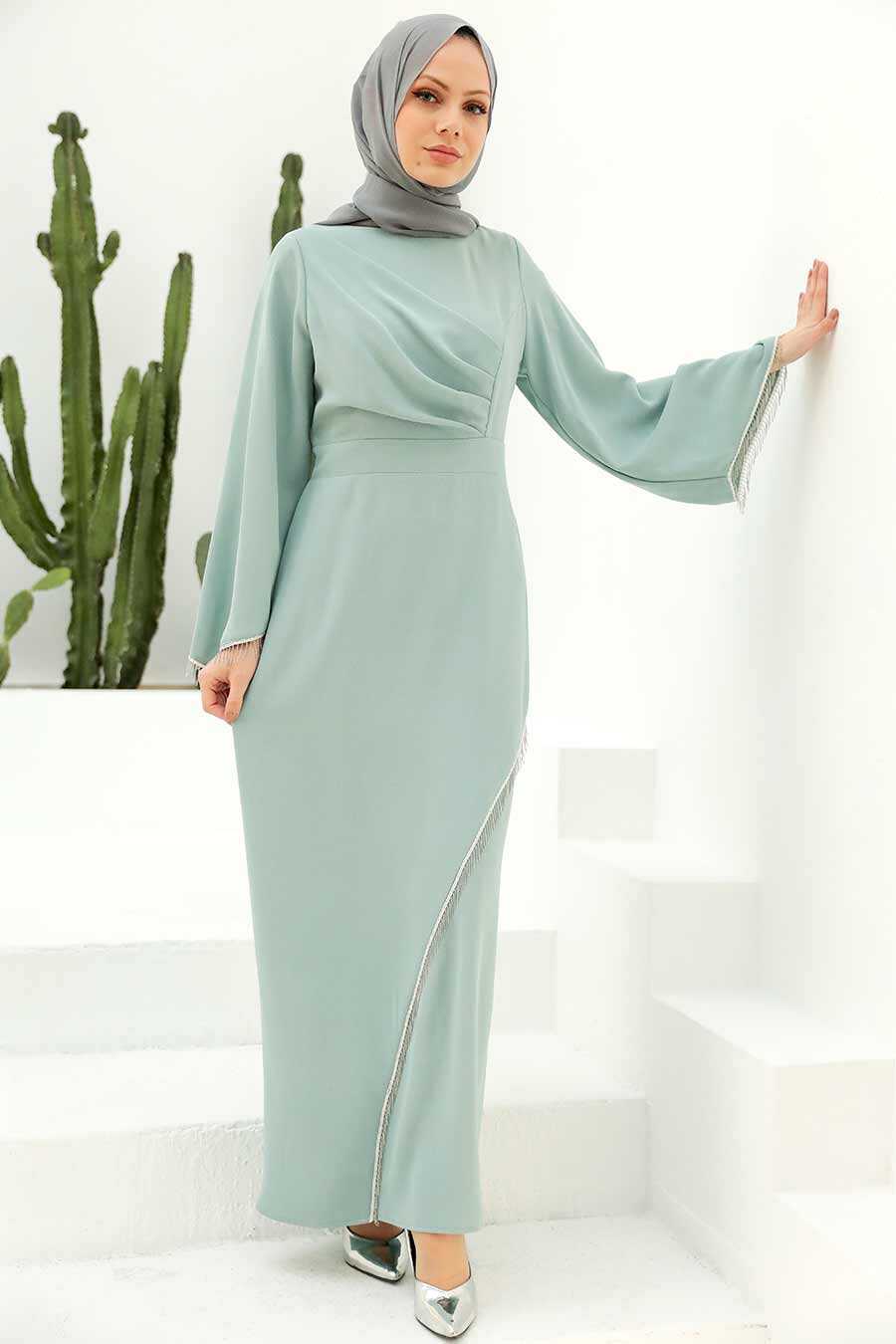 Mint Hijab Evening Dress 33150MINT