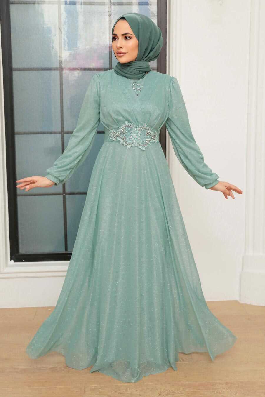 Mint Hijab Evening Dress 50151MINT