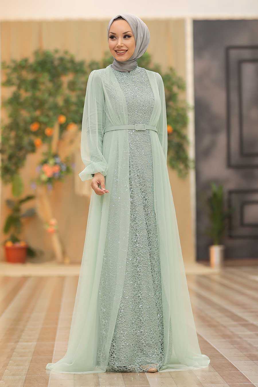 Mint Hijab Evening Dress 5383MINT