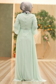 Mint Hijab Evening Dress 5383MINT - Thumbnail