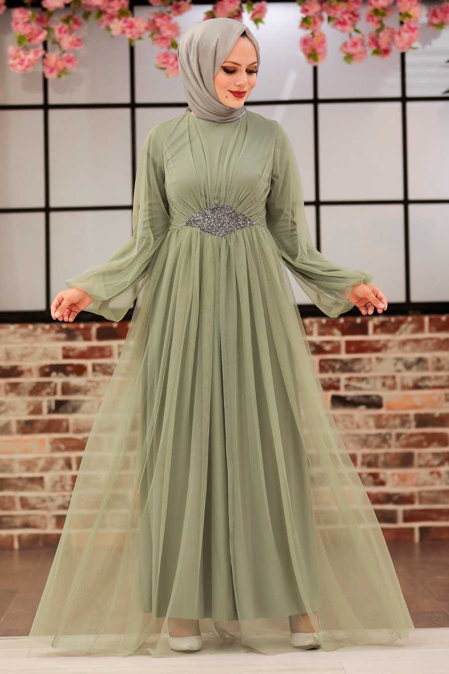 Mint Hijab Evening Dress 54230MINT