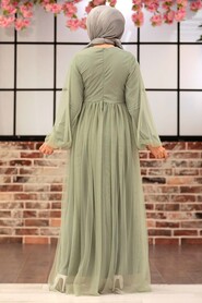 Mint Hijab Evening Dress 54230MINT - Thumbnail