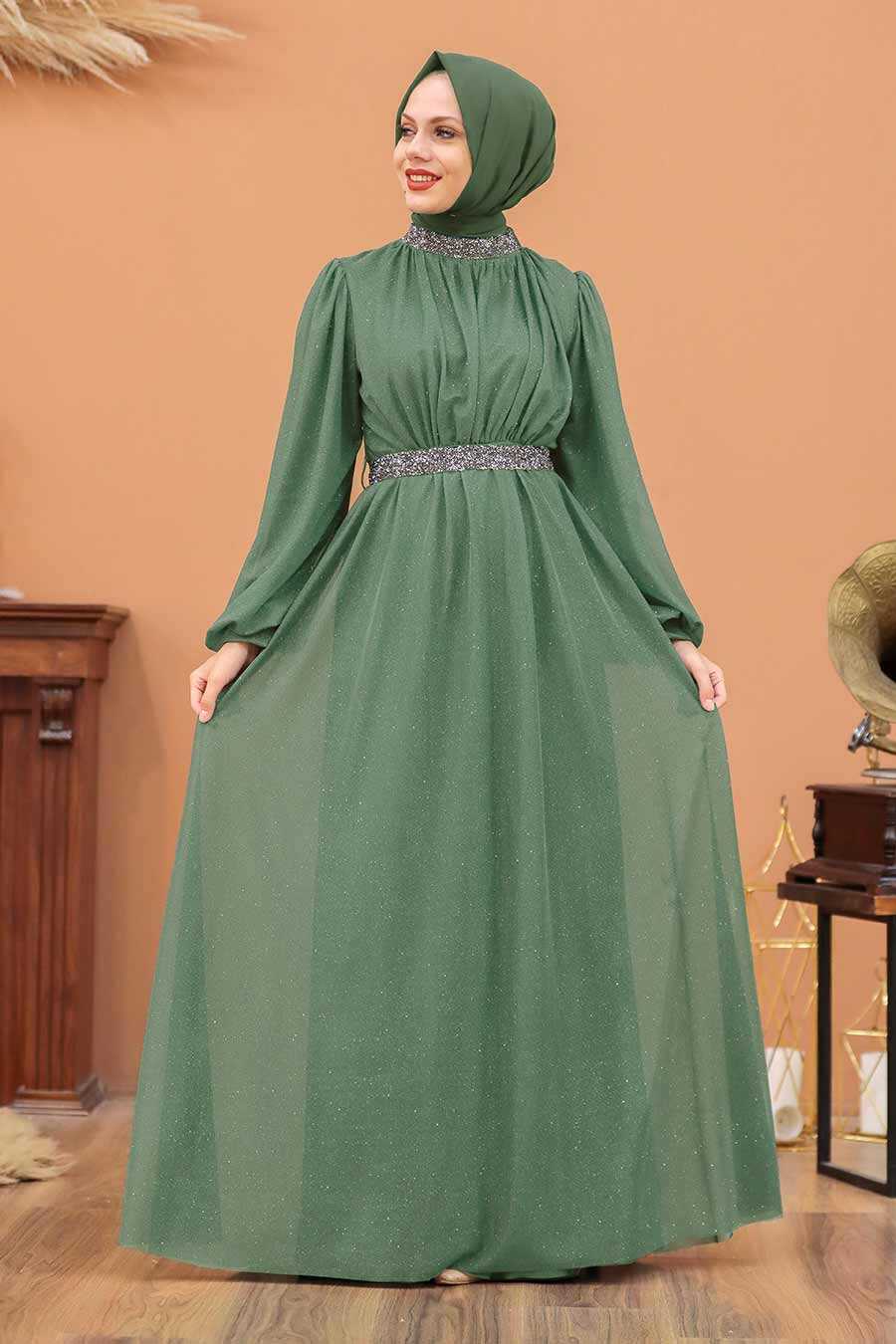 Mint Hijab Evening Dress 5501MINT