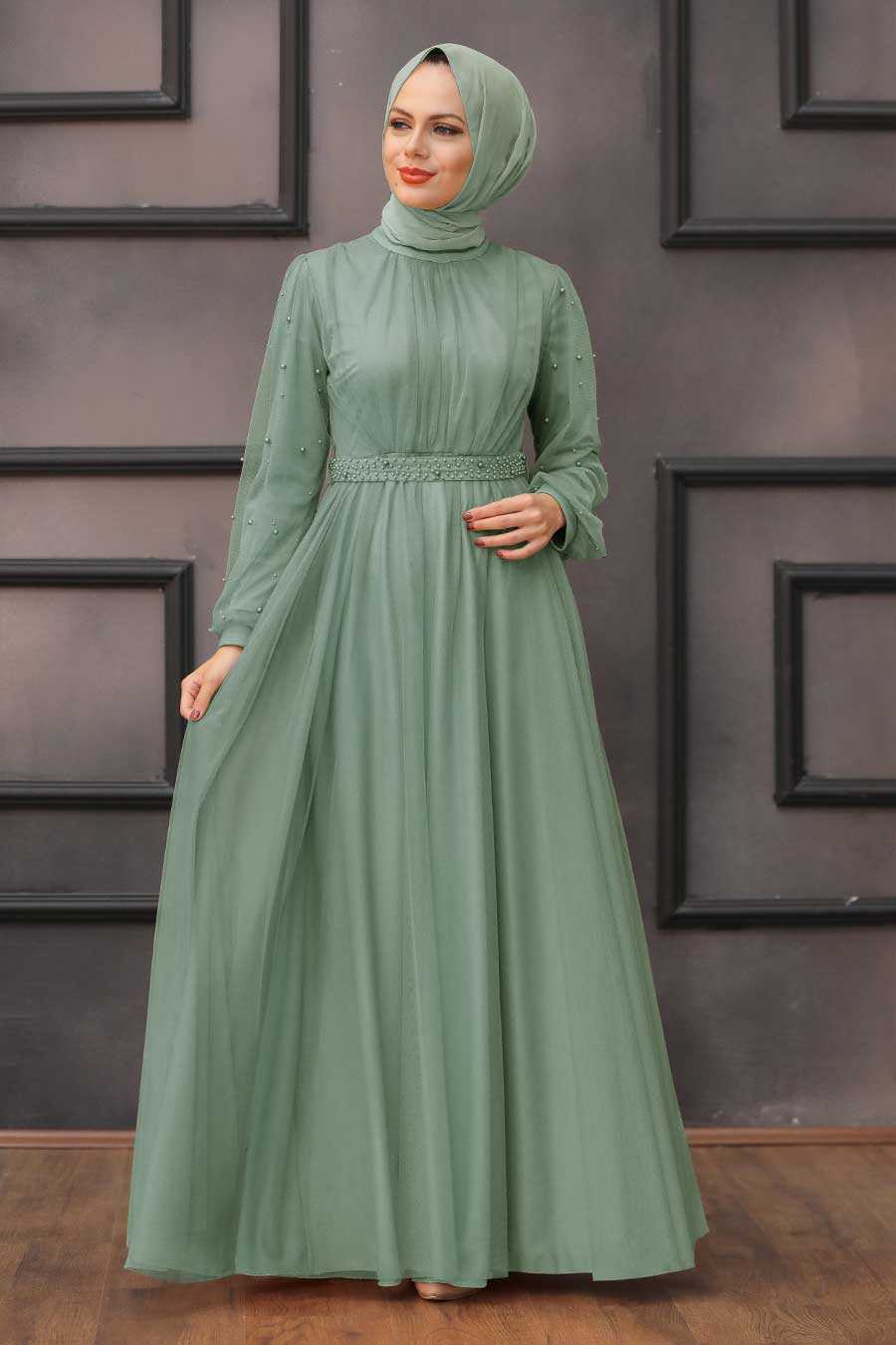 Mint Hijab Evening Dress 5514MINT
