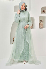 Mint Hijab Evening Dress 56291MINT - Thumbnail