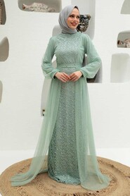 Mint Hijab Evening Dress 5632MINT - Thumbnail