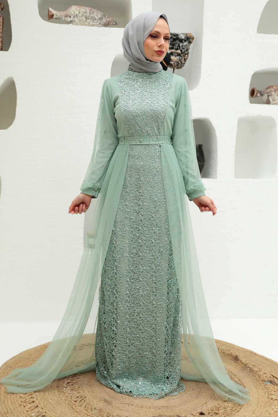 Mint Hijab Evening Dress 5632MINT