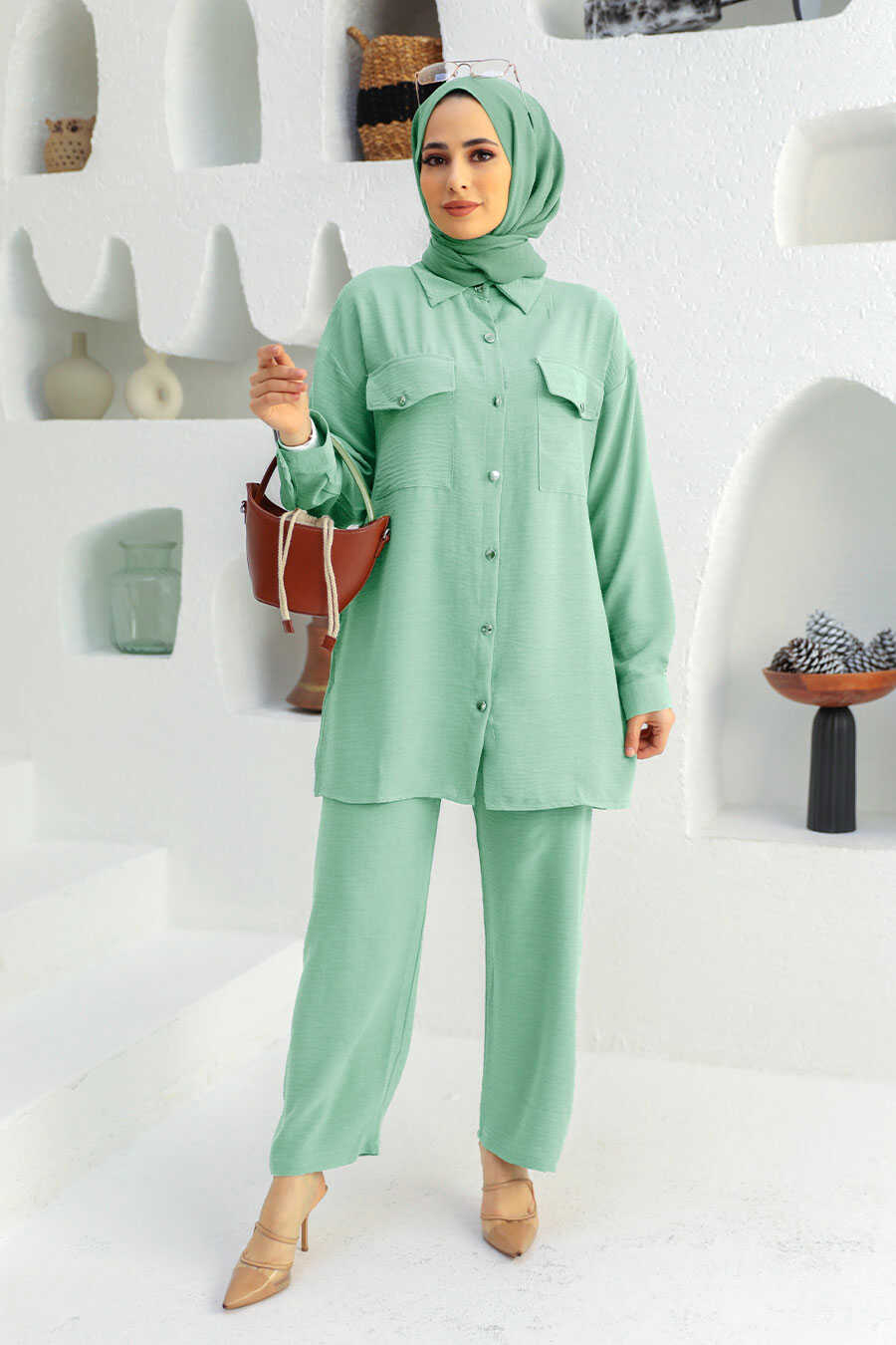 Mint Hijab Suit Dress 16041MINT