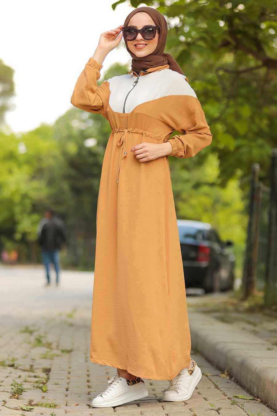 Mustard Hijab Daily Dress 10132HR - Neva-style.com