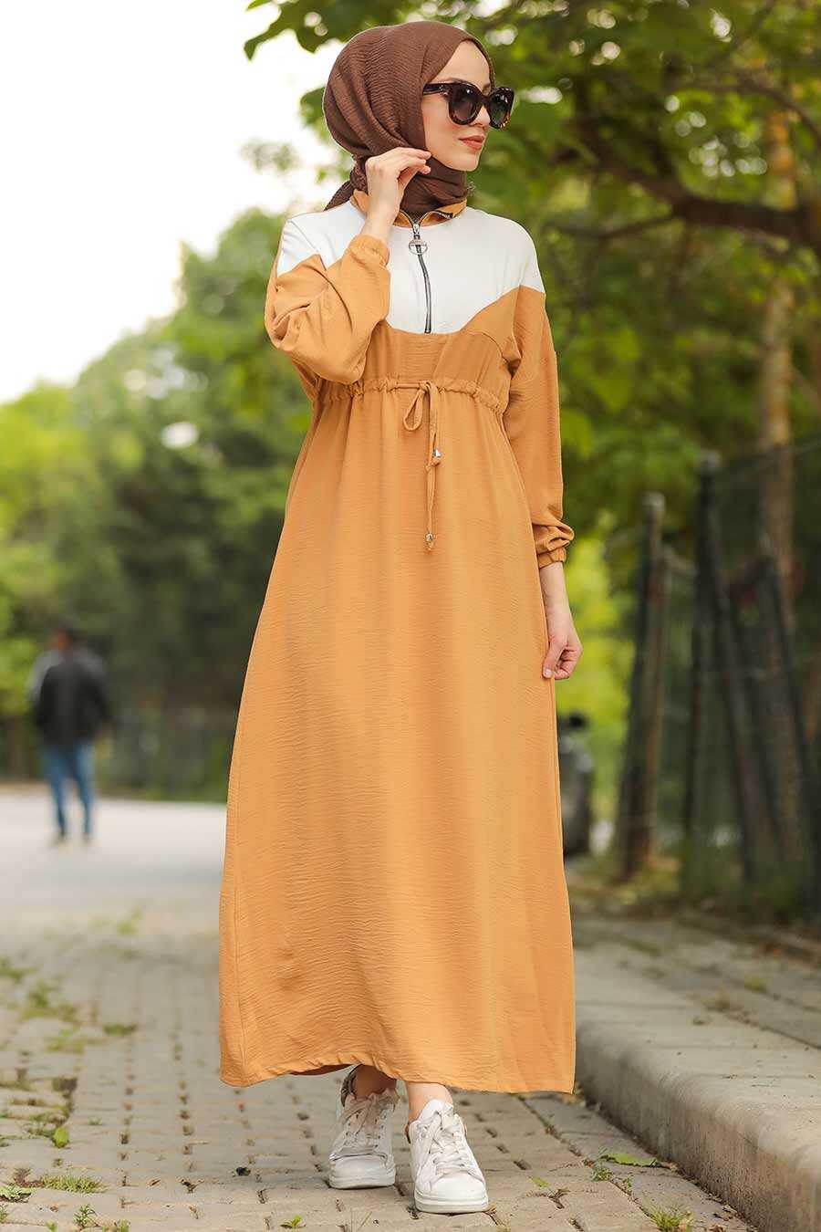 Mustard Hijab Daily Dress 10132HR