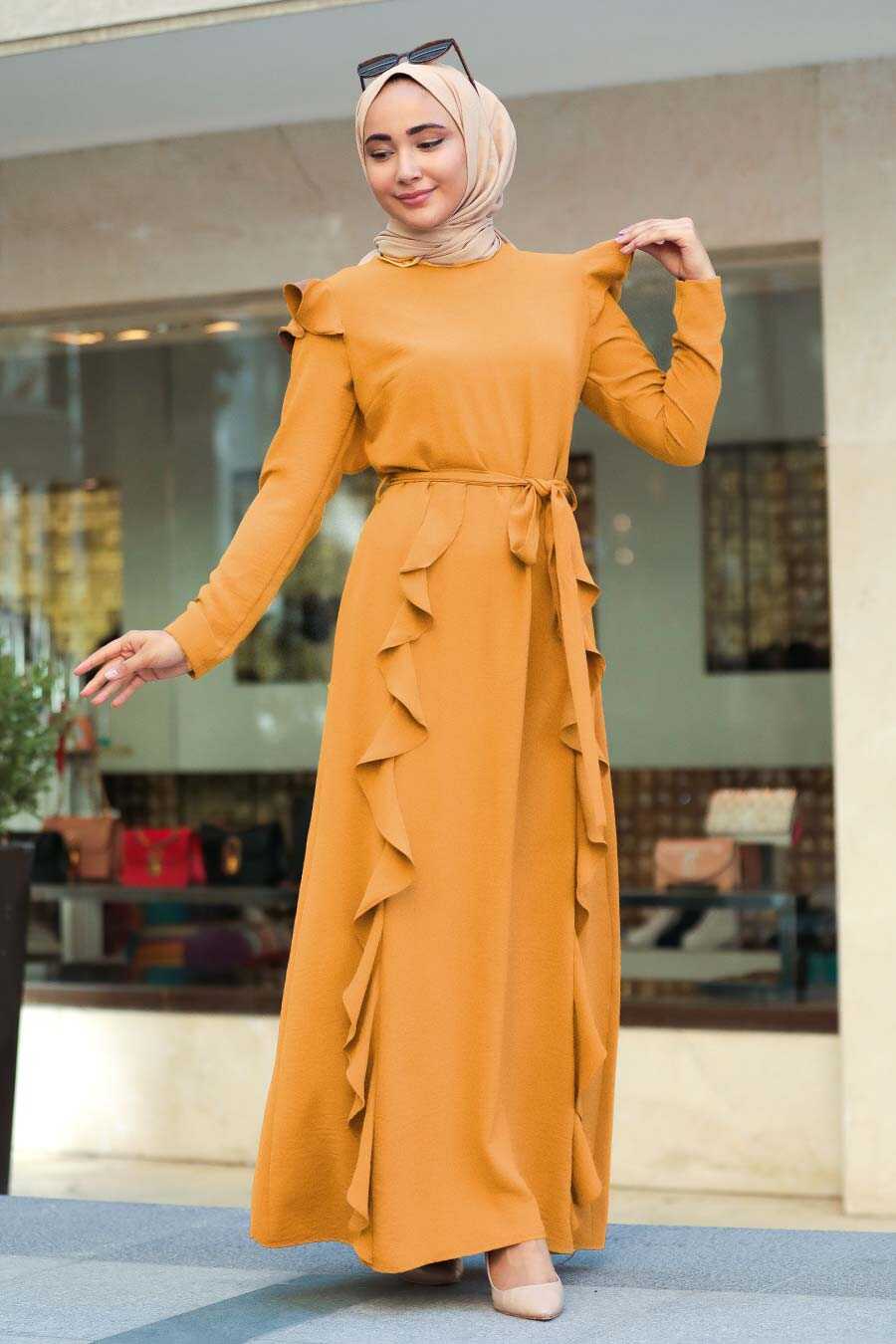 Mustard Hijab Dress 3331hr Neva Style Com