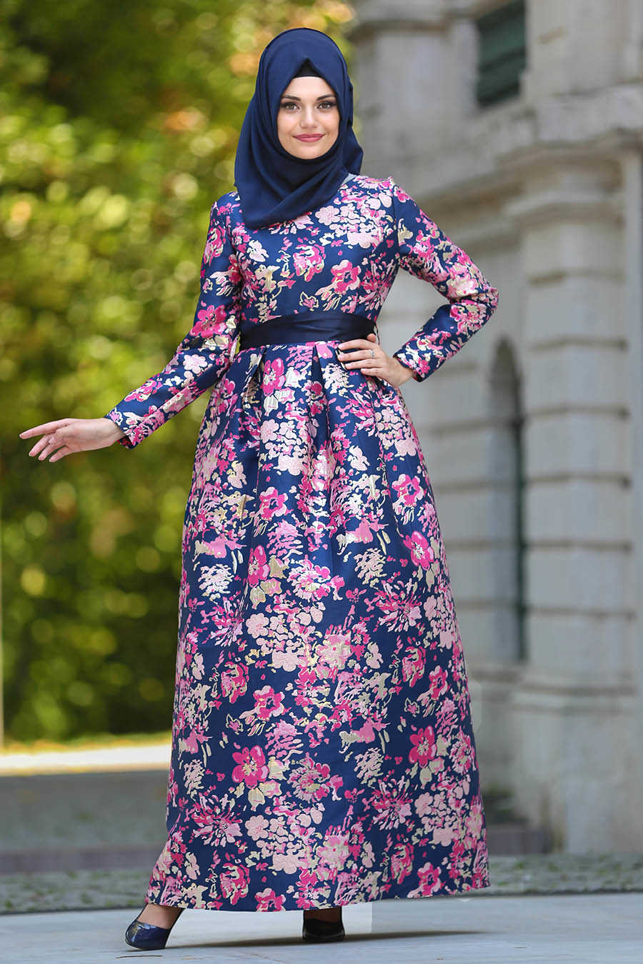Neva Style - Stylish Navy Blue Muslim Bridal Dress 24413L