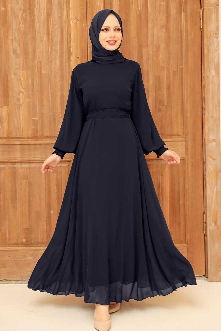 Navy Blue Hijab Dress 20550L