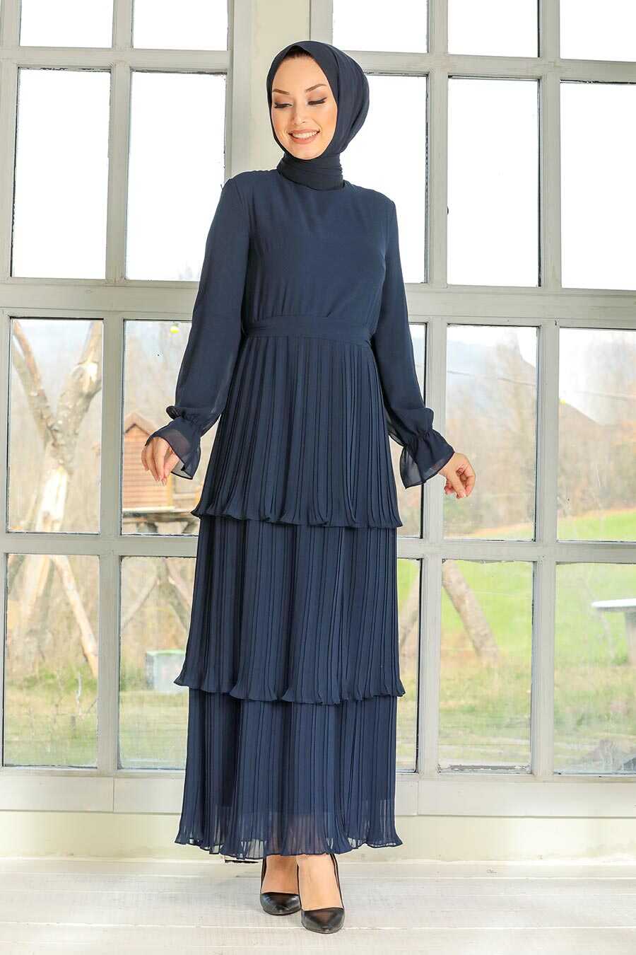 Navy Blue Hijab Dress 2733L - Neva-style.com