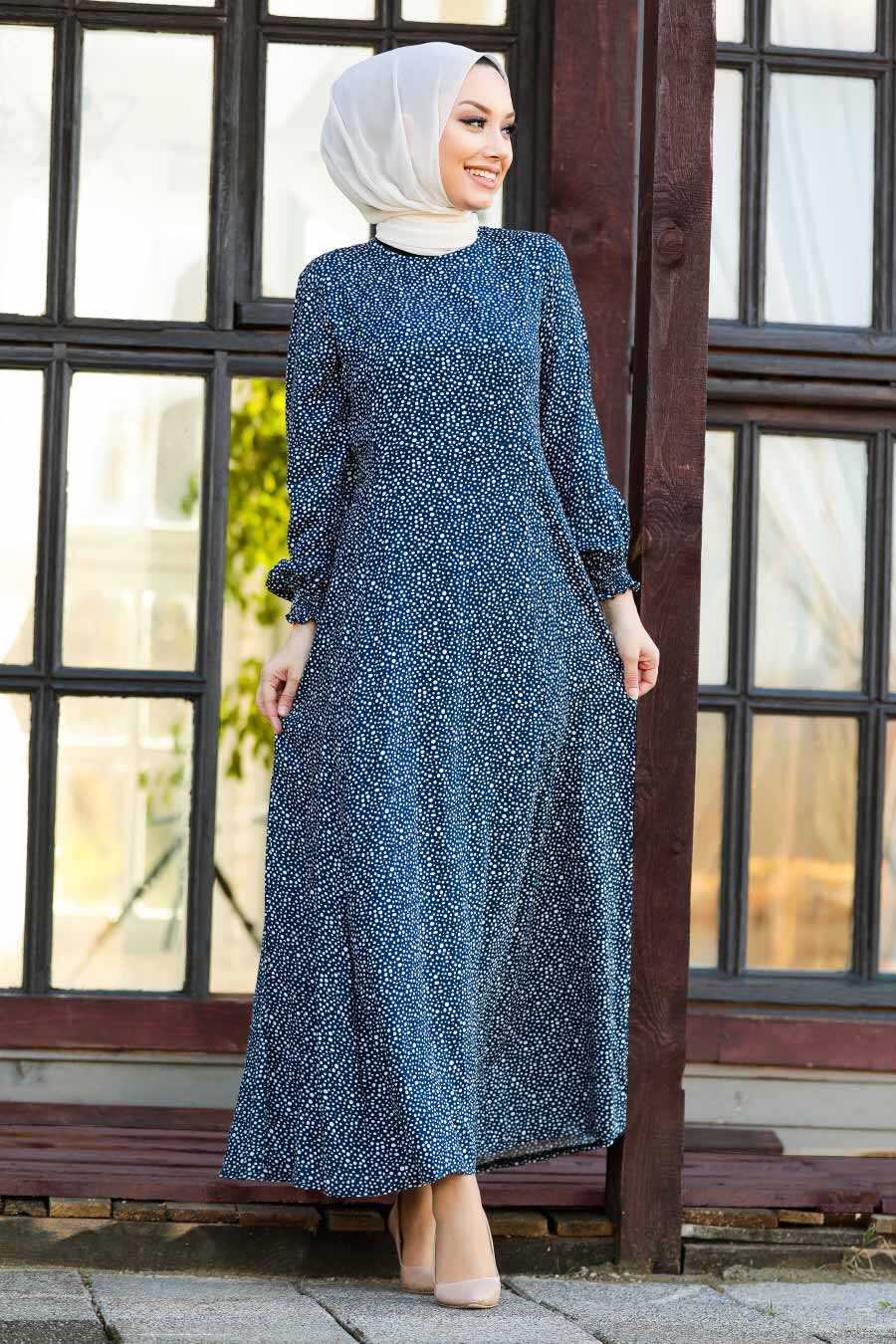 Navy Blue Hijab Dress 27614L - Neva-style.com