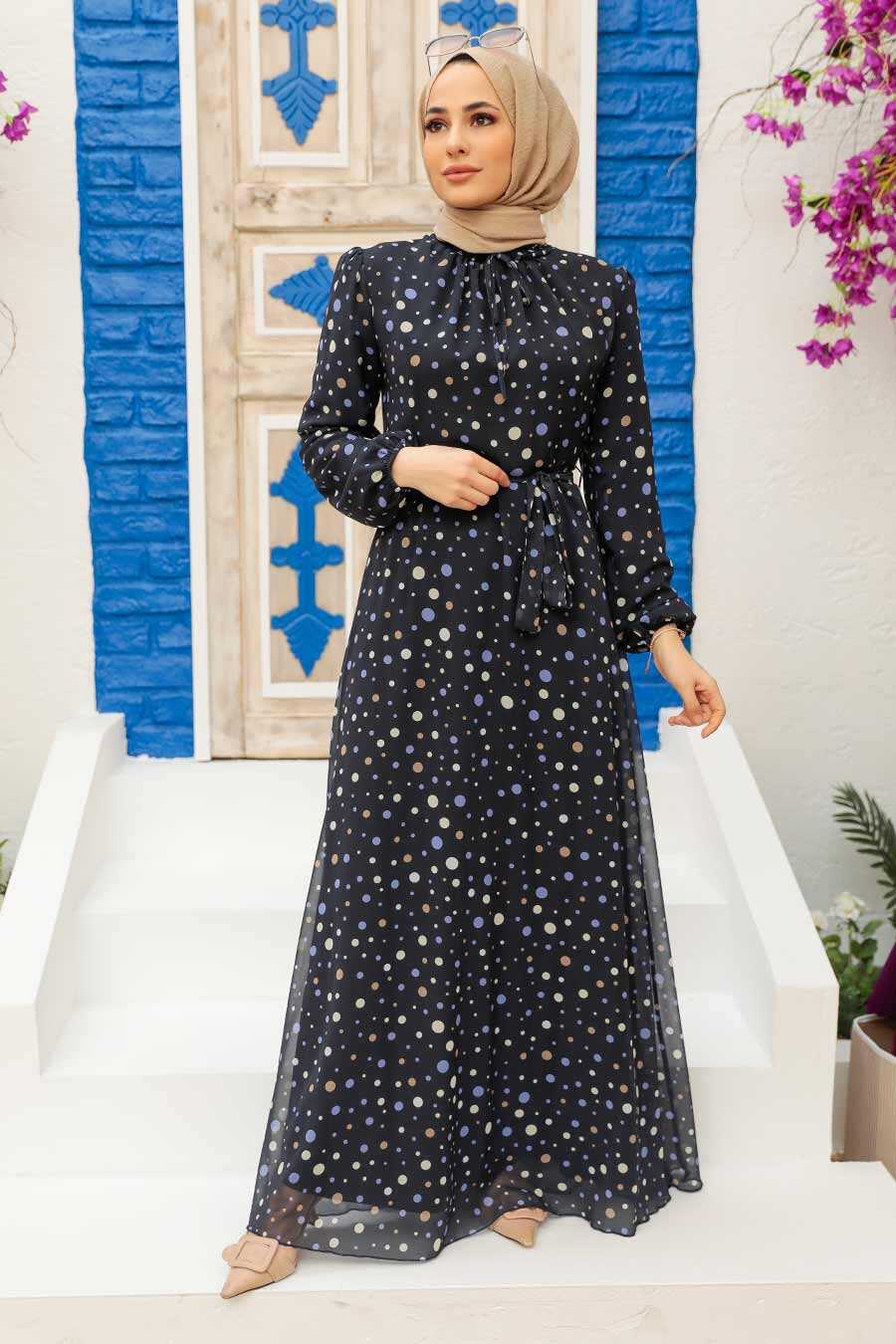 Navy Blue Hijab Dress 279065L