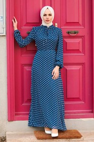 Navy Blue Hijab Dress 27909L - Thumbnail