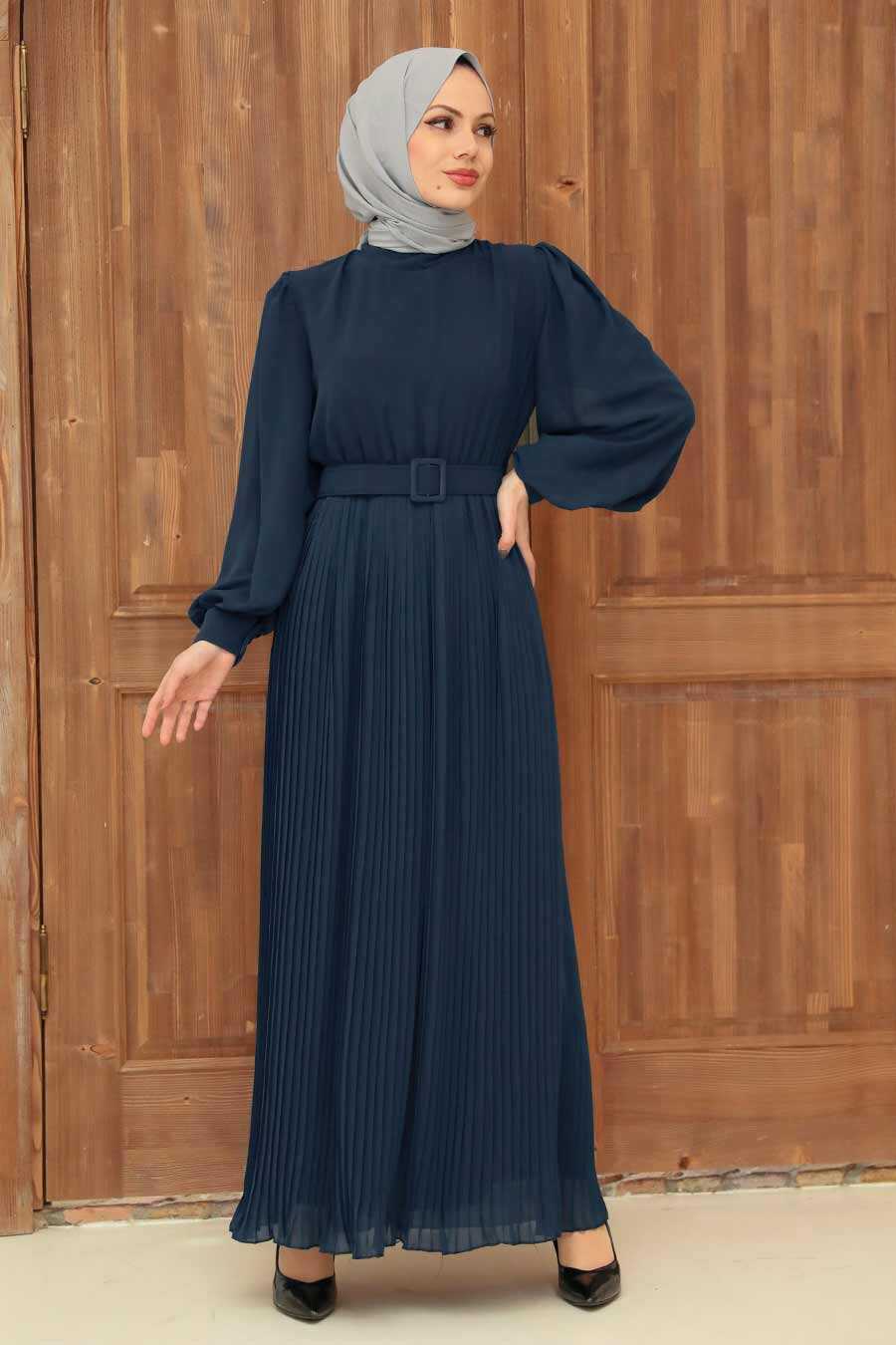 Navy Blue Hijab Dress 3358L - Neva-style.com