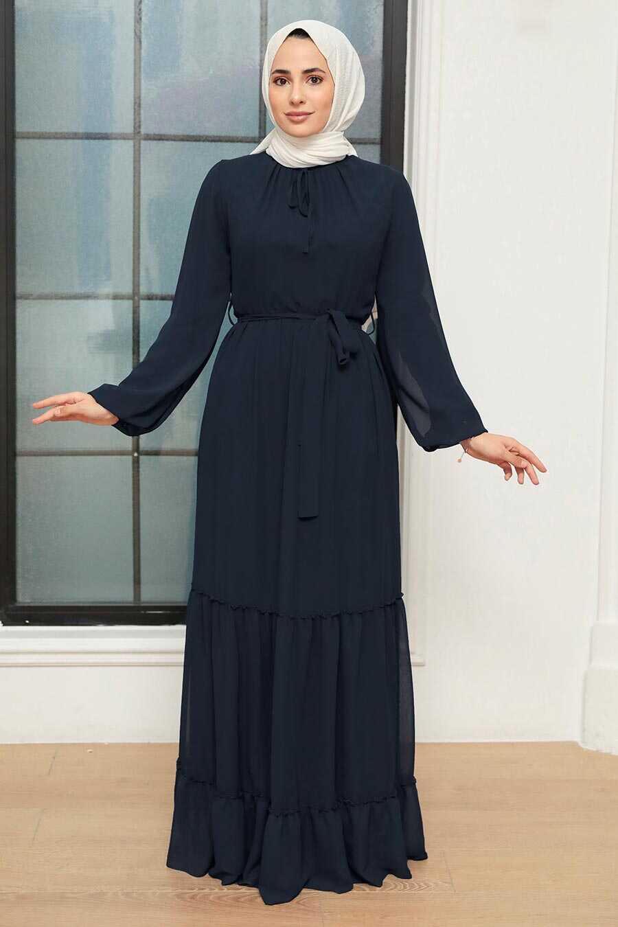 Navy Blue Hijab Dress 5726L