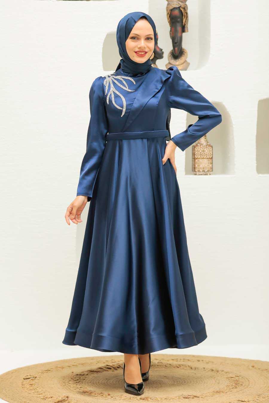 Navy Blue Hijab Evening Dress 22260L - Neva-style.com