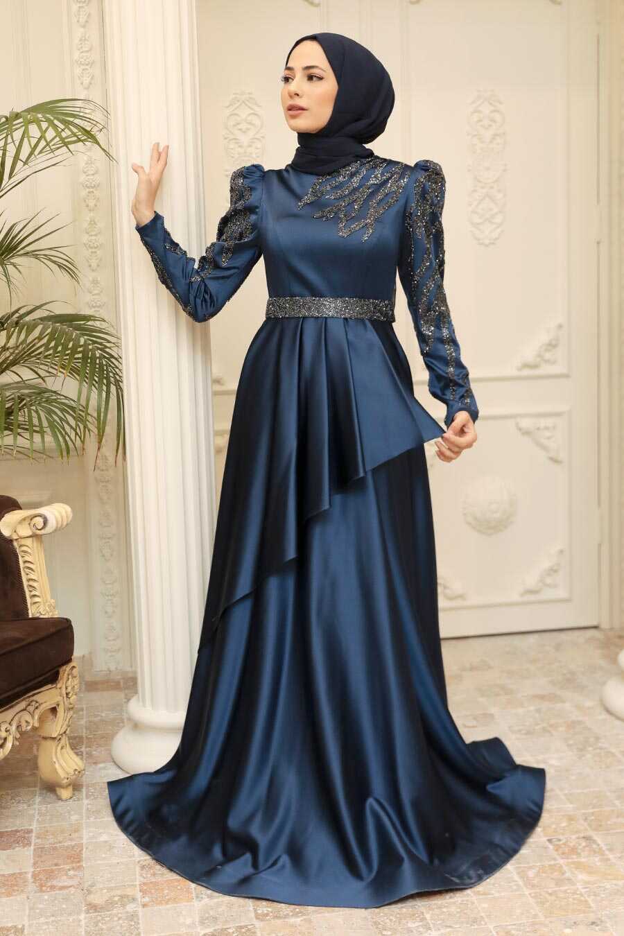 Neva Style - Luxorious Navy Blue Modest Evening Dress 22671L