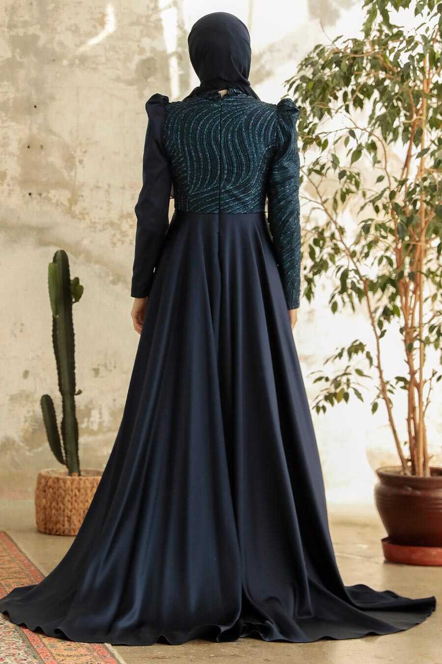 Neva Style - Elegant Navy Blue Islamic Clothing Evening Gown 22924L