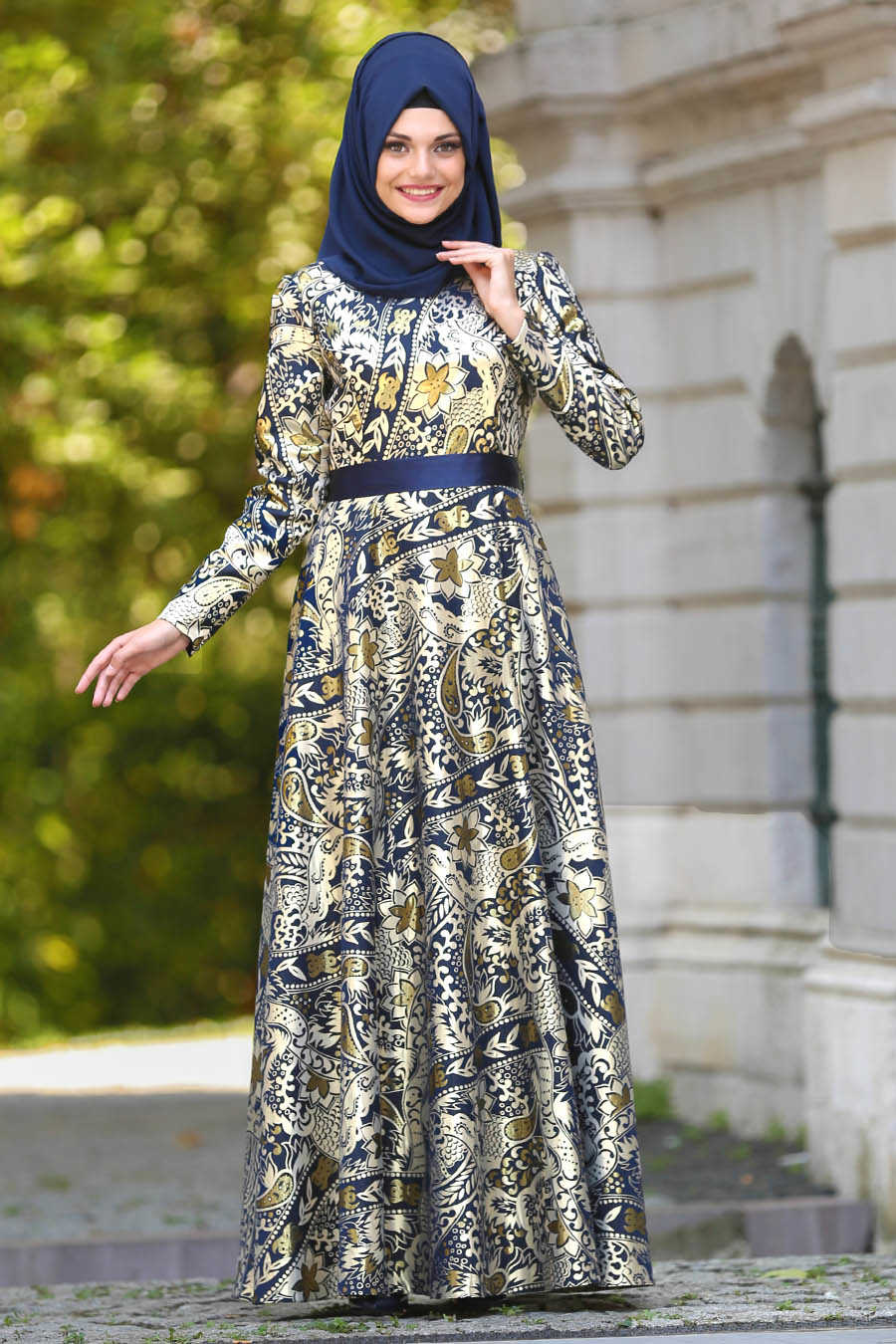 Neva Style - Elegant Navy Blue Modest Islamic Clothing Wedding Dress 24494L