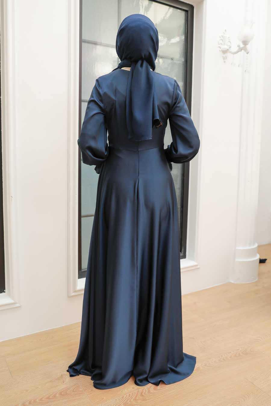 Navy Blue Hijab Evening Dress 3389L - Neva-style.com