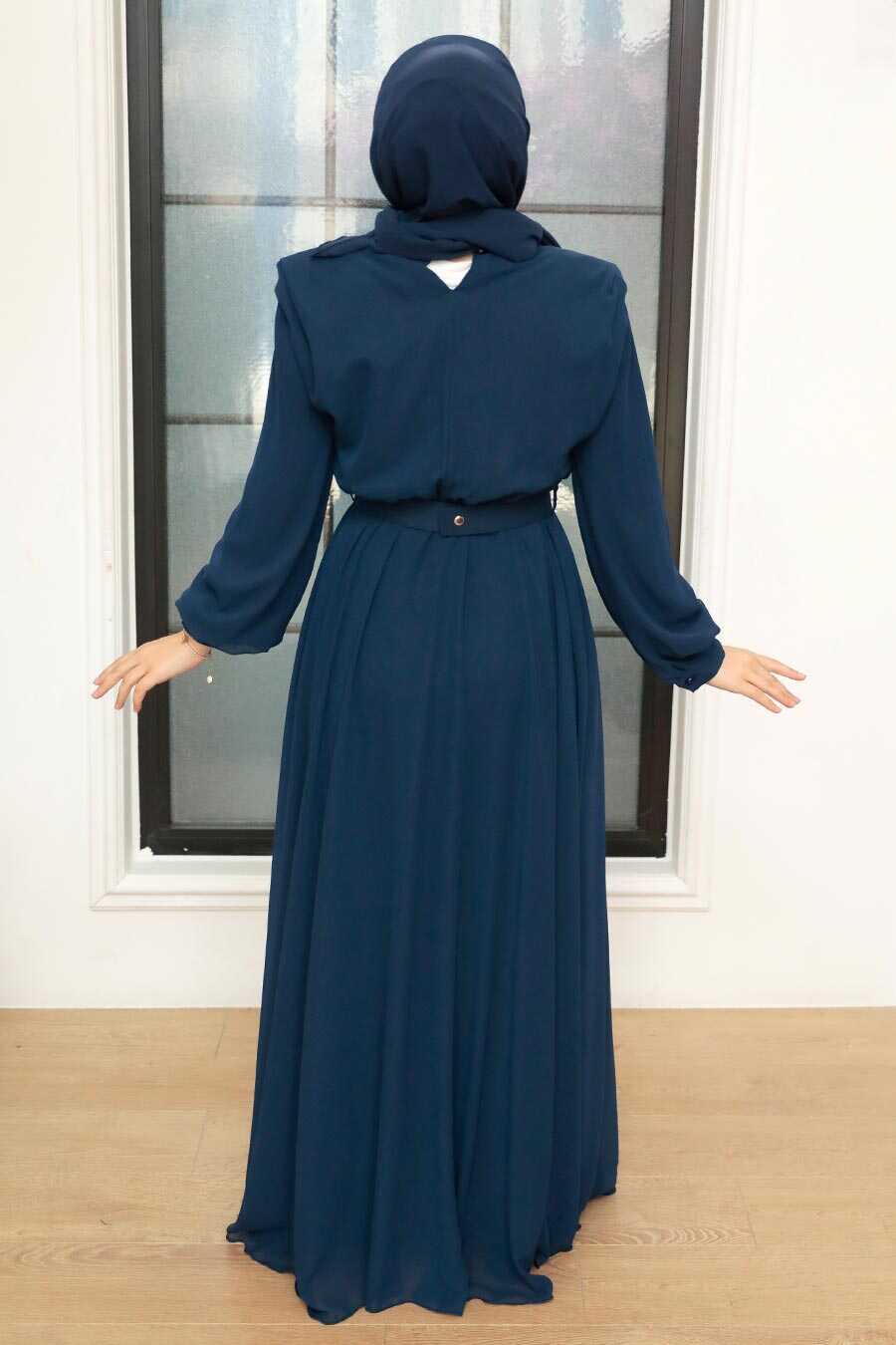 Navy Blue Hijab Evening Dress 36050L