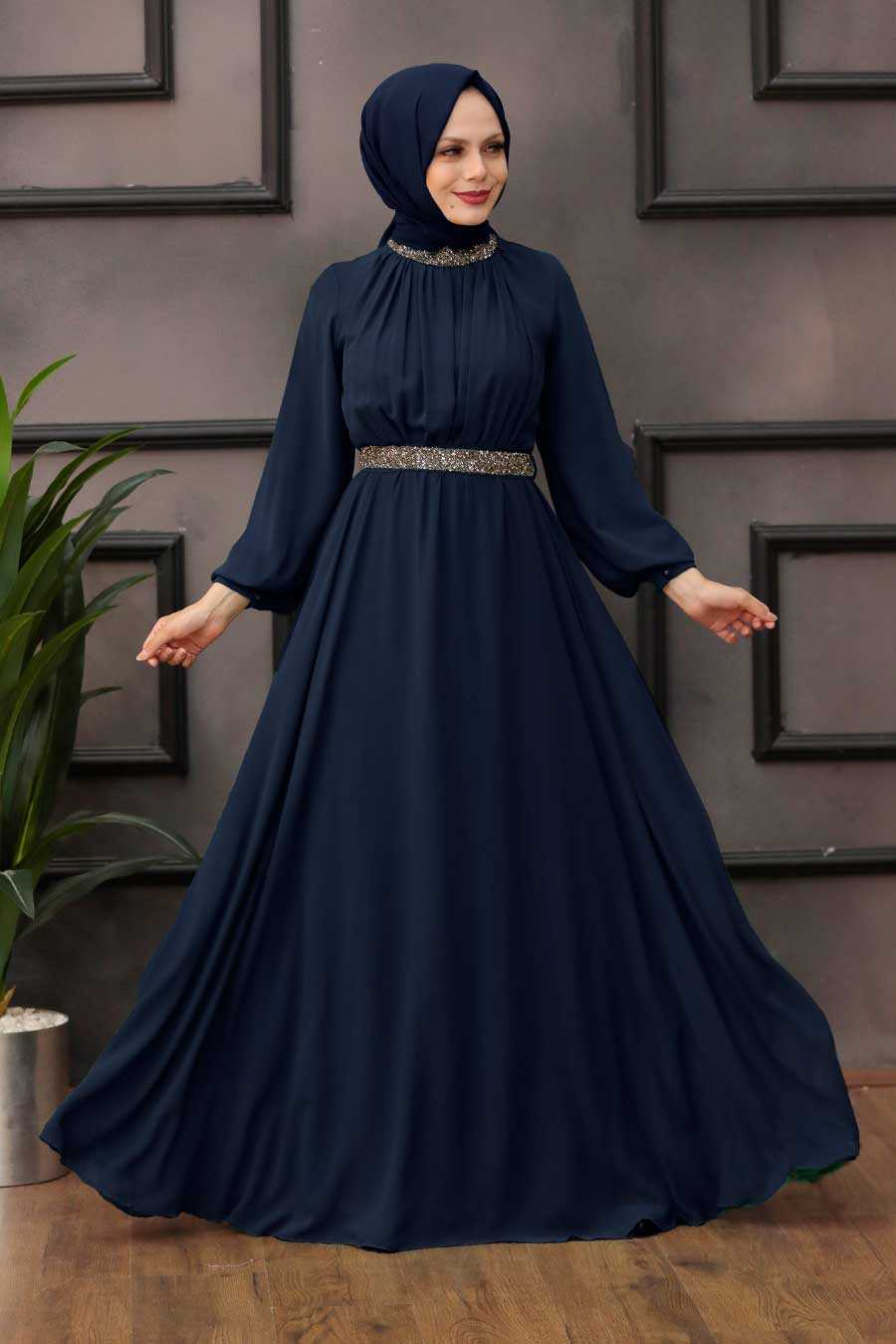 navy blue dress with hijab