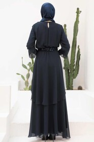 Navy Blue Hijab Evening Dress 5489L - Thumbnail