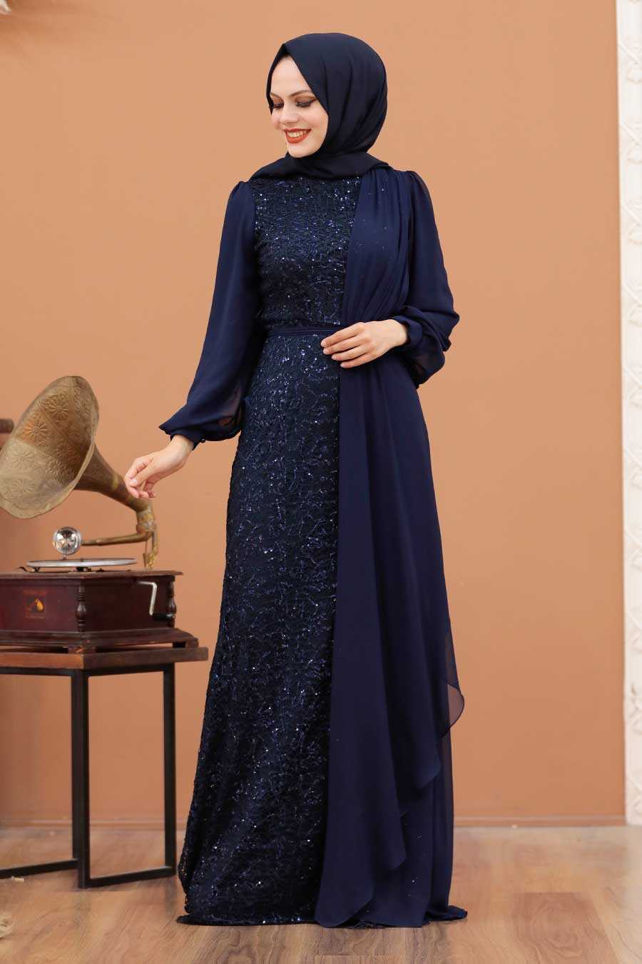 Navy Blue Hijab Evening Dress 5516L - Neva-style.com