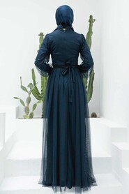 Navy Blue Hijab Evening Dress 5632L - Thumbnail