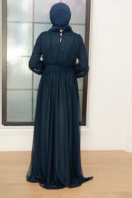 Navy Blue Hijab Evening Dress 56520L - Thumbnail