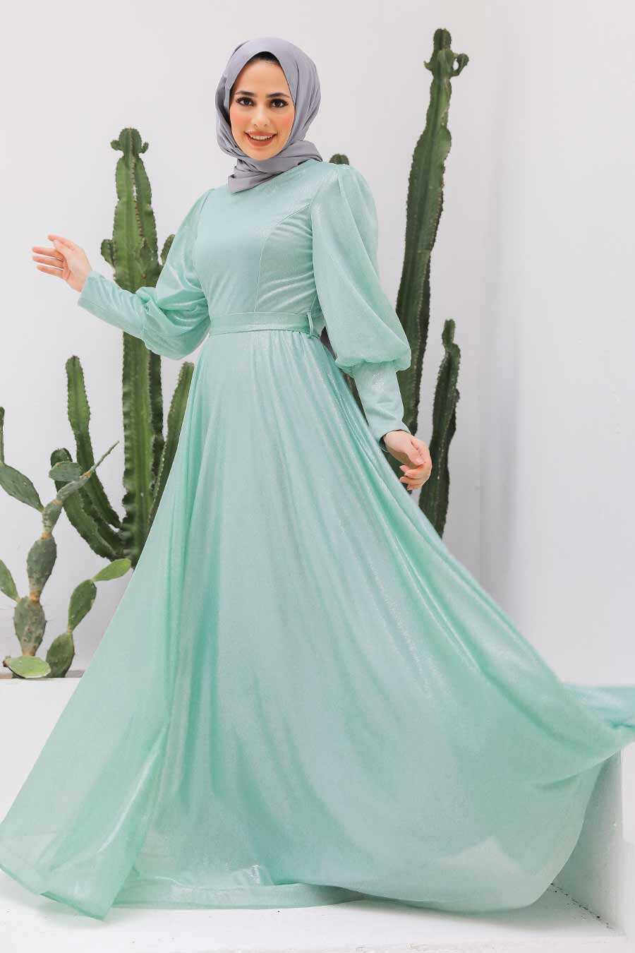 Mint Hijab Evening Dress 56721MINT